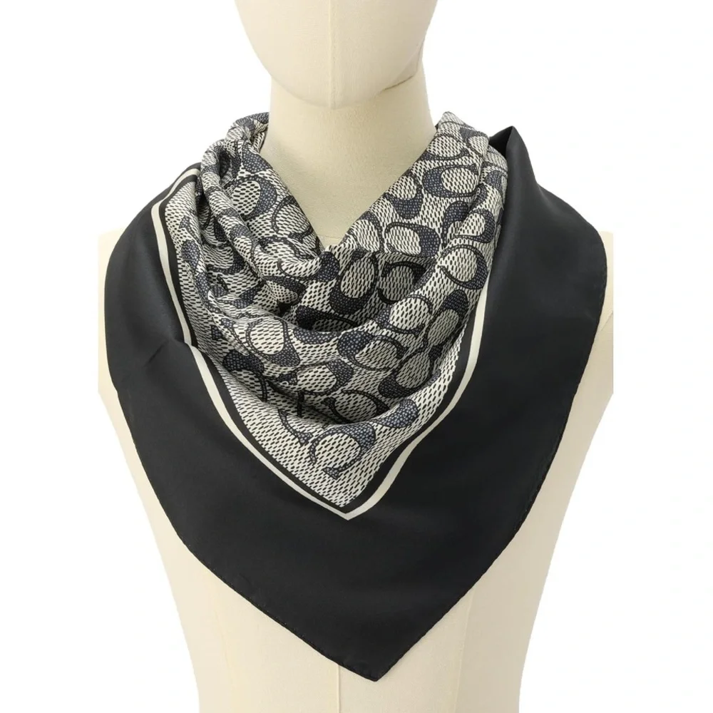 Coach Black Monochrome Patterned Silk Square Scarf - New